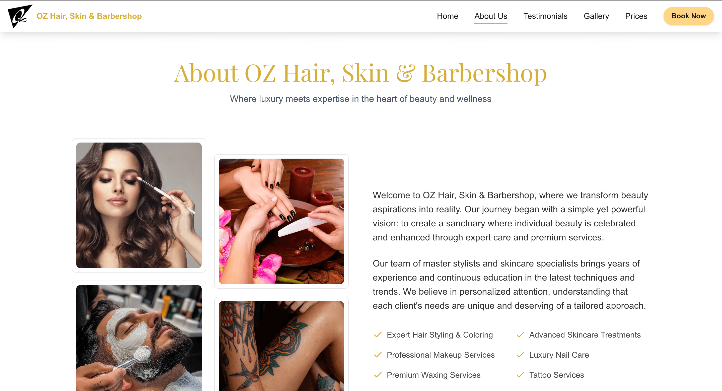 OZ Hair and Skin gallery section showing salon work across hair and skin services
